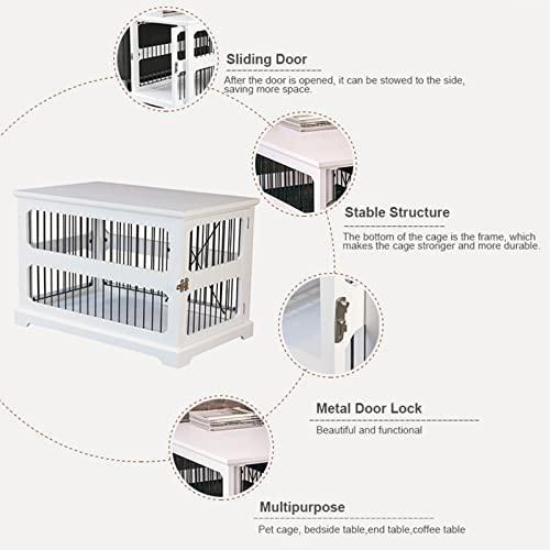 DHYBDZ Muebles para jaulas de Interior para Perros, Mesa Auxiliar de Madera para Mascotas con Cerradura de Seguridad, Perrera para Perros pequeños y medianos,Blanco