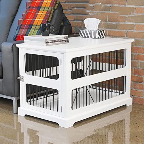 DHYBDZ Muebles para jaulas de Interior para Perros, Mesa Auxiliar de Madera para Mascotas con Cerradura de Seguridad, Perrera para Perros pequeños y medianos,Blanco