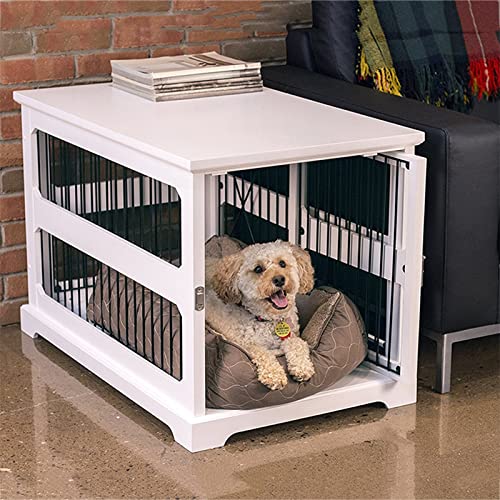 DHYBDZ Muebles para jaulas de Interior para Perros, Mesa Auxiliar de Madera para Mascotas con Cerradura de Seguridad, Perrera para Perros pequeños y medianos,Blanco