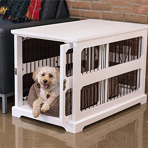 DHYBDZ Muebles para jaulas de Interior para Perros, Mesa Auxiliar de Madera para Mascotas con Cerradura de Seguridad, Perrera para Perros pequeños y medianos,Blanco