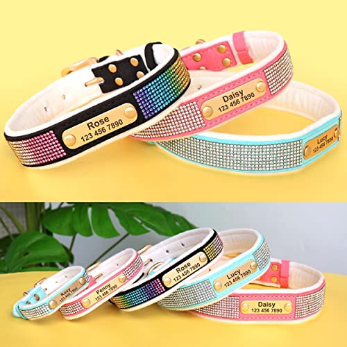 Didog Collares de perro personalizados de terciopelo suave, collares de diamantes de imitación personalizados con forro cálido para perros y gatos pequeños, medianos y grandes, rosa, M