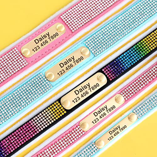 Didog Collares de perro personalizados de terciopelo suave, collares de diamantes de imitación personalizados con forro cálido para perros y gatos pequeños, medianos y grandes, rosa, M