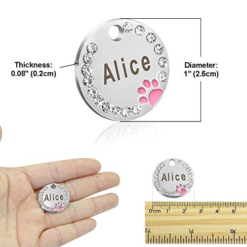 Didog-Etiquetas de identificación para Mascotas,de Acero Inoxidable,Personalizadas,con Cristales Redondos,con diseño de Huellas de Pata,con Grabado láser de Doble Cara,para Perros y Gatitos