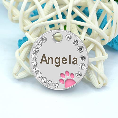 Didog-Etiquetas de identificación para Mascotas,de Acero Inoxidable,Personalizadas,con Cristales Redondos,con diseño de Huellas de Pata,con Grabado láser de Doble Cara,para Perros y Gatitos