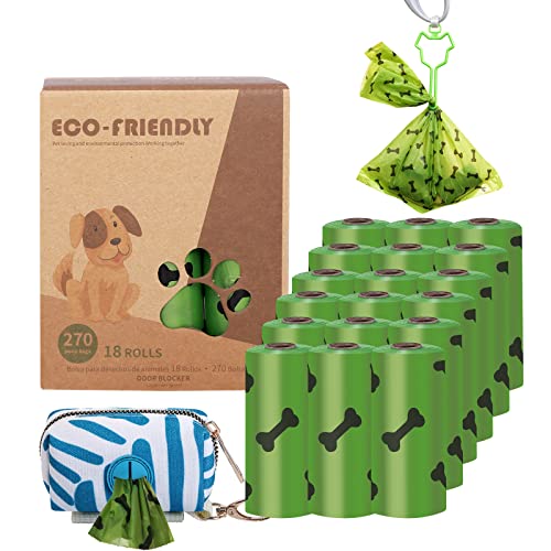 Diealles Shine Bolsas para Caca de Perro, 270 Unidades Bolsas para Excrementos, Bolsas Caca Perro con Dispensador y Clip, Olor, 18 Rollos