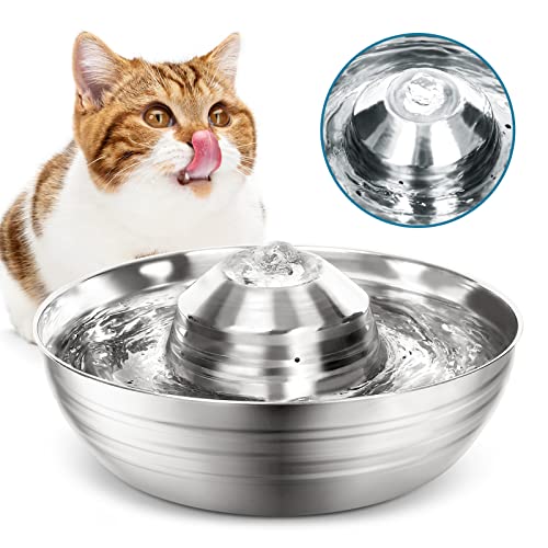 Diealles Shine Fuente para Gatos, Bebedero Gatos Muy Silenciosa 2 L, Fuente Gatos Acero Inoxidable con Bomba y Filtros