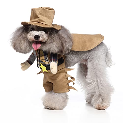 Disfraces de perros for perros pequeños Divertidos PET cachorro ropa cosplay gato traje conjunto con brazos sombreros vaquero jinete estilo pie de pie capa for Navidad Decoraciones de vacaciones fiest