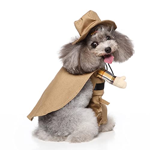 Disfraces de perros for perros pequeños Divertidos PET cachorro ropa cosplay gato traje conjunto con brazos sombreros vaquero jinete estilo pie de pie capa for Navidad Decoraciones de vacaciones fiest
