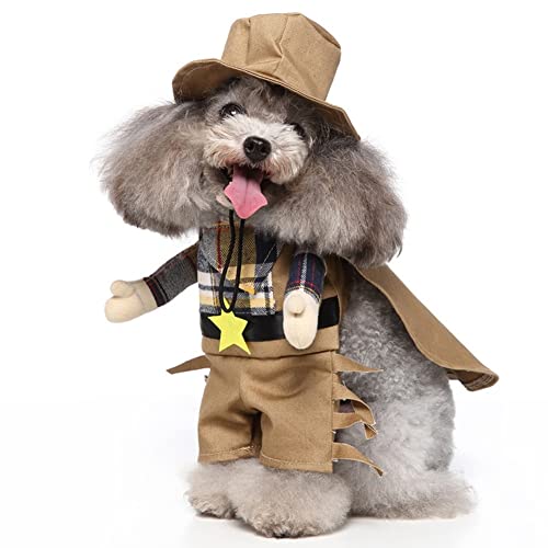 Disfraces de perros for perros pequeños Divertidos PET cachorro ropa cosplay gato traje conjunto con brazos sombreros vaquero jinete estilo pie de pie capa for Navidad Decoraciones de vacaciones fiest