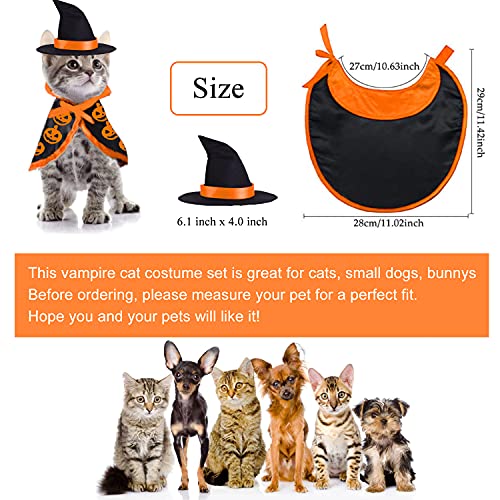 Disfraz de mago de gato de Halloween, disfraz de gato para perros pequeños, ropa de bruja con sombreros para mascotas disfraz para gatito cachorro para cumpleaños, cosplay, fiesta de Halloween