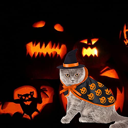 Disfraz de mago de gato de Halloween, disfraz de gato para perros pequeños, ropa de bruja con sombreros para mascotas disfraz para gatito cachorro para cumpleaños, cosplay, fiesta de Halloween