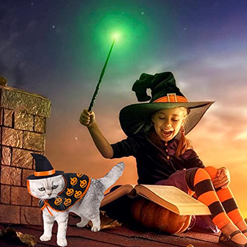 Disfraz de mago de gato de Halloween, disfraz de gato para perros pequeños, ropa de bruja con sombreros para mascotas disfraz para gatito cachorro para cumpleaños, cosplay, fiesta de Halloween