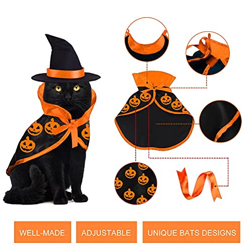 Disfraz de mago de gato de Halloween, disfraz de gato para perros pequeños, ropa de bruja con sombreros para mascotas disfraz para gatito cachorro para cumpleaños, cosplay, fiesta de Halloween