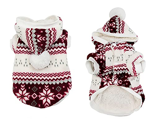 Disfraz De Navidad para Mascotas, Disfraz De Invierno con Patrón De Nieve, Cachorro, Gato, Ropa De Abrigo De Lana Suave para Perros, Ropa De Navidad con Capucha, Decoración Navideña