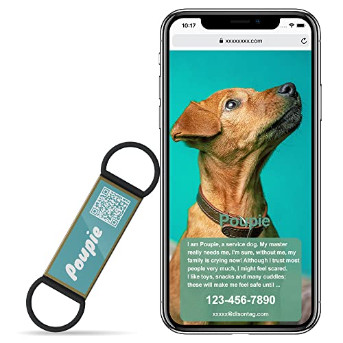 DISONTAG Placas para Perros,Placa para Perros Personalizadas, Etiqueta de identificación de mascota,QR posterior directo al perfil Guardar y mostrar información | Modificable