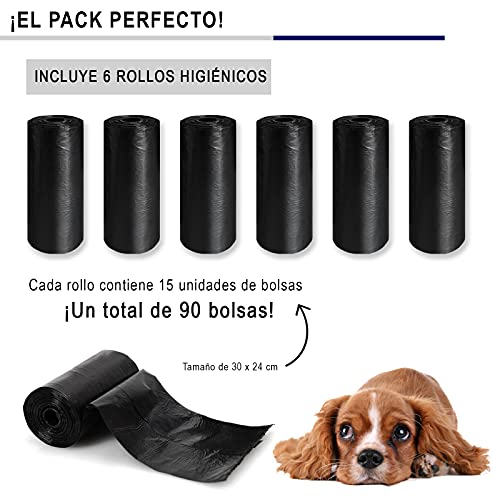 Dispensador bolsas caca perro con luz led incorporada. Incluye 90 bolsas extra para recoger excrementos. Porta bolsas caca perro ideal para pasear por la noche. Accesorios mascotas. (Blanco)
