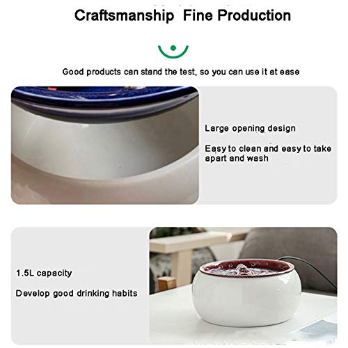 Dispensador De Agua Inteligente De Cerámica Para Mascotas, Fuente De Agua Para Gatos, 50,8 Oz / 1,5 L, Fuente De Agua Eléctrica Automática Para Gatos De Porcelana Para Mascotas Con Filtro ,Púrpura