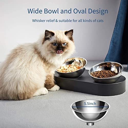 dispensador de agua para mascotas Cuencos elevados de acero inoxidable de gato de perro, alimento de gato elevado con inclinación 15 ° y cuencos de agua, material de grado de alimentos sin estrés, nol