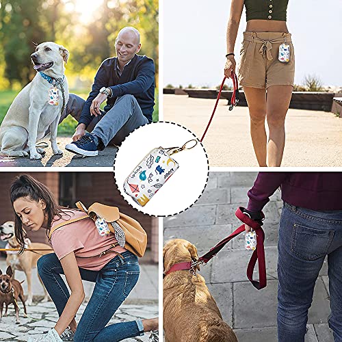Dispensador de Bolsa de Caca, Soporte para Bolsa de Caca, Dispensador de Bolsas para Excrementos de Perro, PU Cuero Portador de Bolsas de Caca para Animales, Perros, Gatos, Correr, Caminar (Blanco)