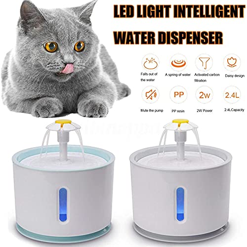 Dispensadores de agua para masco Dispensador de agua automático PET 2.4L con filtración automática de la función de agua de oxígeno activo adecuada para mascotas pequeñas Fuente de agua para gatos y p