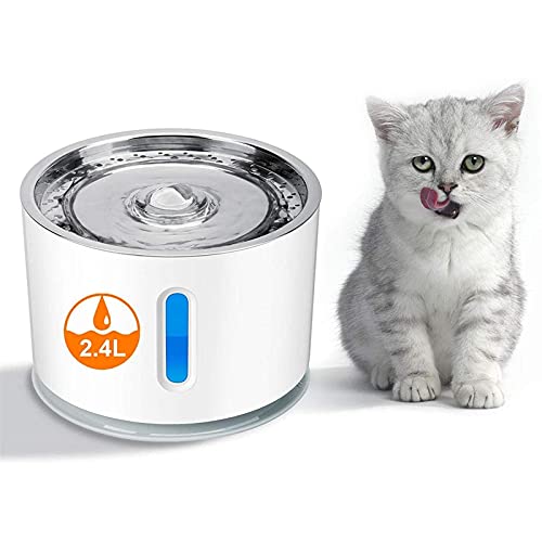 Dispensadores de agua para masco Dispensador de agua automático PET 2.4L con filtración automática de la función de agua de oxígeno activo adecuada para mascotas pequeñas Fuente de agua para gatos y p