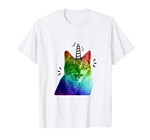 Divertido Gato unicornio Psicolódélico Trippy enfadado Camiseta