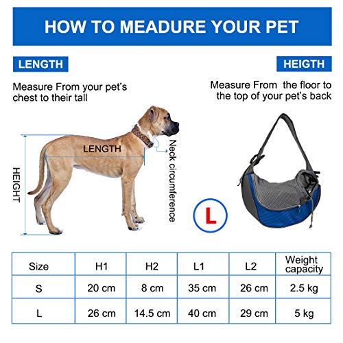 DMSL Mochilas Portaperros Transportin Bandolera de Viaje, Transportin Bandolera Ajustable Mascota Pequeña Bolsa Bandolera Portaperro, Bolsa Delandera para Gatos Pequeño Conejos Cachorros (Azul L)