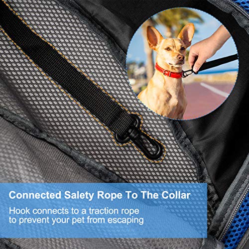 DMSL Mochilas Portaperros Transportin Bandolera de Viaje, Transportin Bandolera Ajustable Mascota Pequeña Bolsa Bandolera Portaperro, Bolsa Delandera para Gatos Pequeño Conejos Cachorros (Azul L)