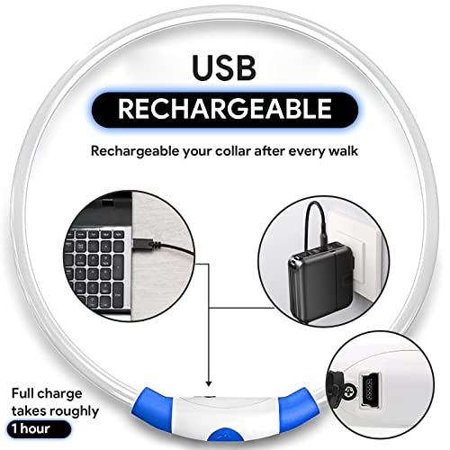 Docatgo Collar de Perro LED, Collar Perro Luminoso Recargable y Ajustable con 3 Modos de Luz, Seguro para Perros Pequeños, Medianos y Grandes por la Noche