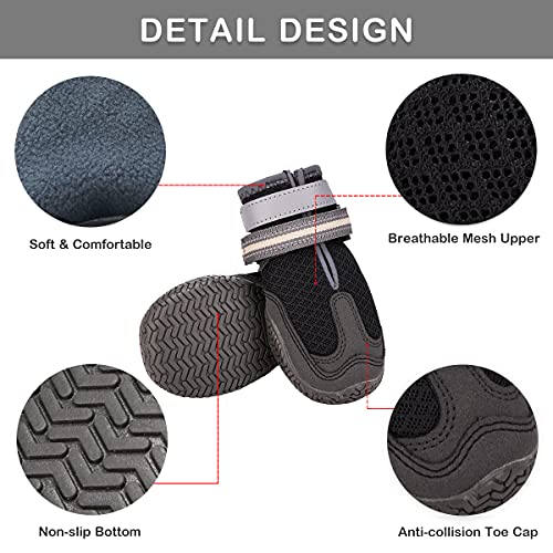Dociote Botas de Perro con Patas Protectoras, Botas de Malla Suave, Transpirables, para Perros pequeños, medianos y Grandes, con Correas Reflectantes para Caminar al Aire Libre, 4 Piezas Negro #1