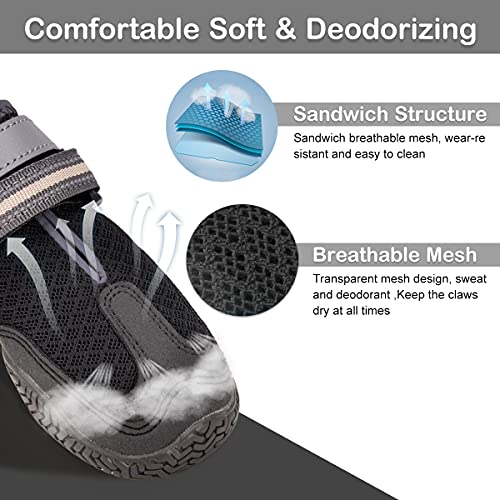 Dociote Botas de Perro con Patas Protectoras, Botas de Malla Suave, Transpirables, para Perros pequeños, medianos y Grandes, con Correas Reflectantes para Caminar al Aire Libre, 4 Piezas Negro #1