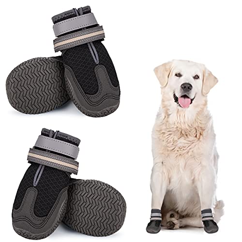Dociote Botas de Perro con Patas Protectoras, Botas de Malla Suave, Transpirables, para Perros pequeños, medianos y Grandes, con Correas Reflectantes para Caminar al Aire Libre, 4 Piezas Negro #1