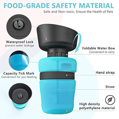 Dog Pet Water Bottle, Collapsible Dog Water Bottle, Dog Travel Water Dispenser, 18 oz Pet Water Bottle Sports Squeeze Portable Cup Outdoor Cat and Dog Water Bottle Bowl 2 en 1