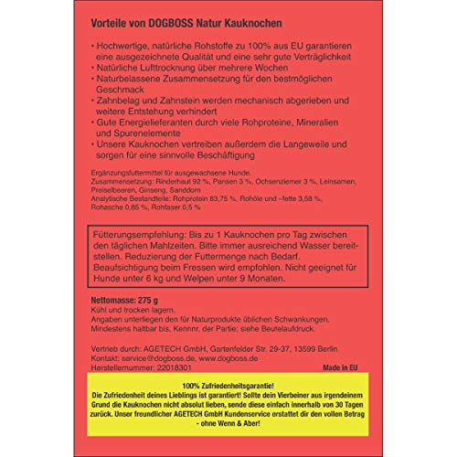 DOGBOSS Huesos masticables Ingredientes 100% Naturales, Diferentes tamaños y sabores (5 Huesos con energizantes, 12 cm)