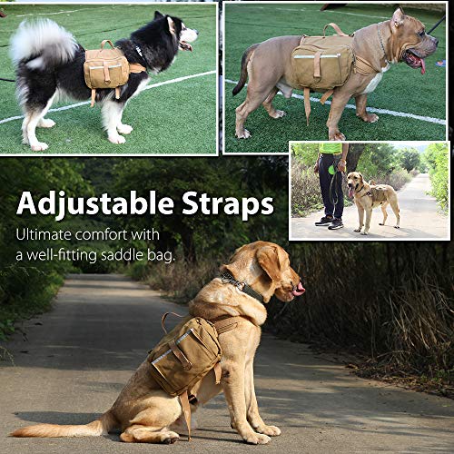 DoggDobby Alforja para Perro, Mochila de Senderismo Perro Lona de 16 oz Correas Ajustables Mochilas de Camping para Perros medianos y Grandes