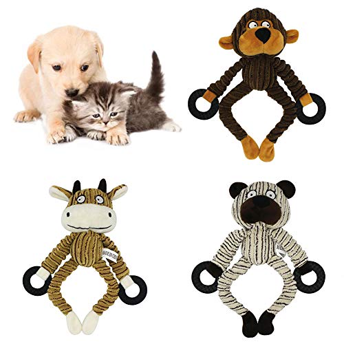 dontdo Juguete de peluche para perros y gatos que muerden y hacen ruido para mascotas, perros, gatos, lindo osito de ganado, mono de peluche, juguete de mordida interactiva, juguete de ganado