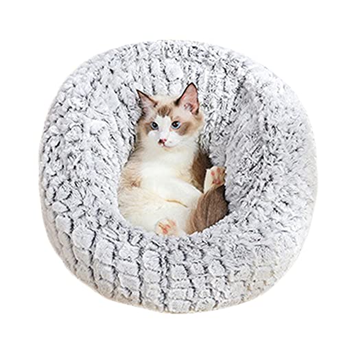 Donut cama redonda para mascotas felpa casa de confort para mascotas cama para perros suave y esponjosa cama para gatos cómoda sofá para mascotas cojín para canasta de perros blanco S：35*35*24CM