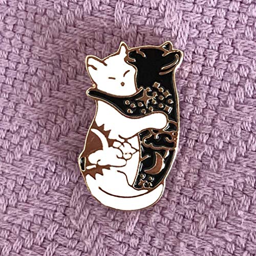 Dos gatos abrazo negro y blanco gatos broche mujeres joyería regalos rendimiento confiable