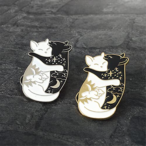 Dos gatos abrazo negro y blanco gatos broche mujeres joyería regalos rendimiento confiable