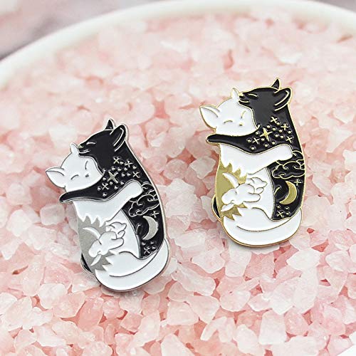 Dos gatos abrazo negro y blanco gatos broche mujeres joyería regalos rendimiento confiable