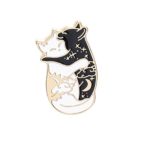 Dos gatos abrazo negro y blanco gatos broche mujeres joyería regalos rendimiento confiable