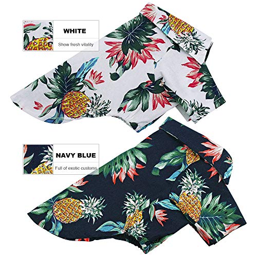 DOUDOU Pequeña Mascota del Hawaiian del Perro Camisa de Polo, Verano Impreso piña de Manga Corta Camiseta de la Playa Trajes de Chaleco Ropa,Blanco,XS