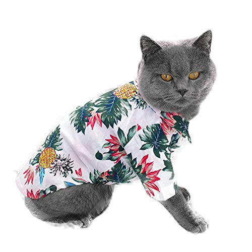 DOUDOU Pequeña Mascota del Hawaiian del Perro Camisa de Polo, Verano Impreso piña de Manga Corta Camiseta de la Playa Trajes de Chaleco Ropa,Blanco,XS