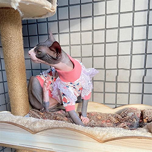 DOUJIN Ropa de Gato sin Pelo de Sphynx/Devon, Camisa de Encaje Rosa con patrón de Dibujos Animados de Gato-L