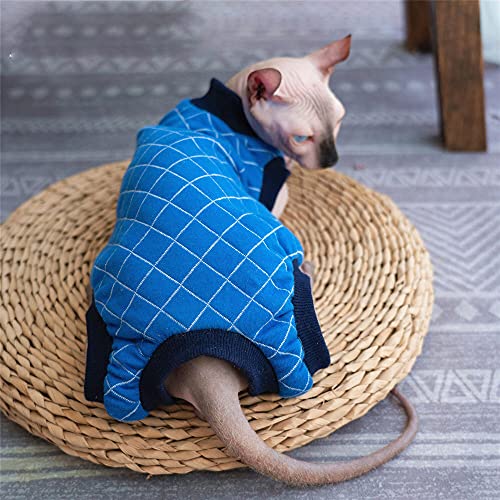 DOUJIN Ropa para Gatos sin Pelo de Sphynx/Devon, Chaleco de Terciopelo Azul para Gatos Thicken Plus-M +