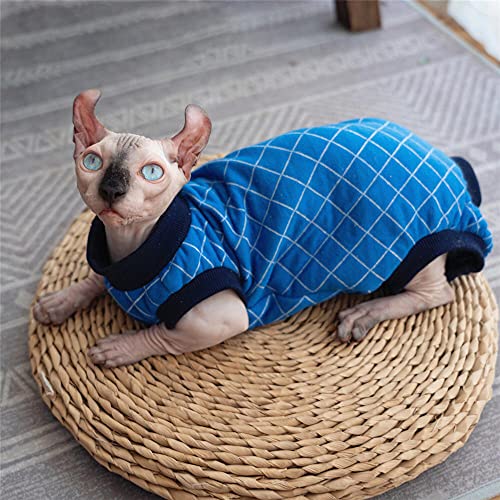 DOUJIN Ropa para Gatos sin Pelo de Sphynx/Devon, Chaleco de Terciopelo Azul para Gatos Thicken Plus-M +