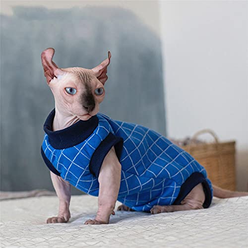 DOUJIN Ropa para Gatos sin Pelo de Sphynx/Devon, Chaleco de Terciopelo Azul para Gatos Thicken Plus-M +