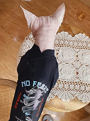 DOUJIN Sphinx Cat Clothes Camiseta de Gato Transpirable y Agradable a la Piel de algodón Puro-Negro Azul Dragon_XS