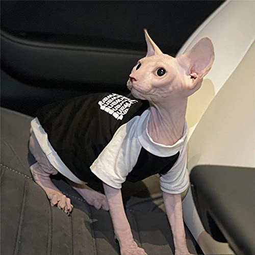 DOUJIN Sphynx/Devon Ropa para Gatos sin Pelo, patrón de Letras cómodo/Transpirable para Gatos Clothers-M_Black
