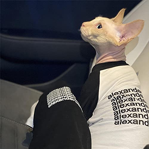 DOUJIN Sphynx/Devon Ropa para Gatos sin Pelo, patrón de Letras cómodo/Transpirable para Gatos Clothers-M_Black